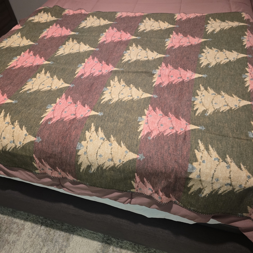 Festive Christmas Tree Throw in Pink and Brown